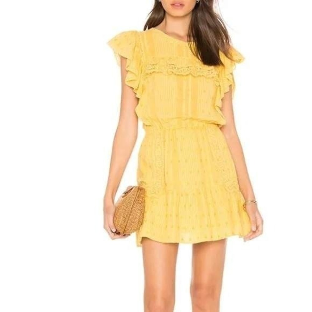 Love Shack Fancy Ruffle Crochet‎ Lace Dress Boho Cottagecore Marigold Yellow XS